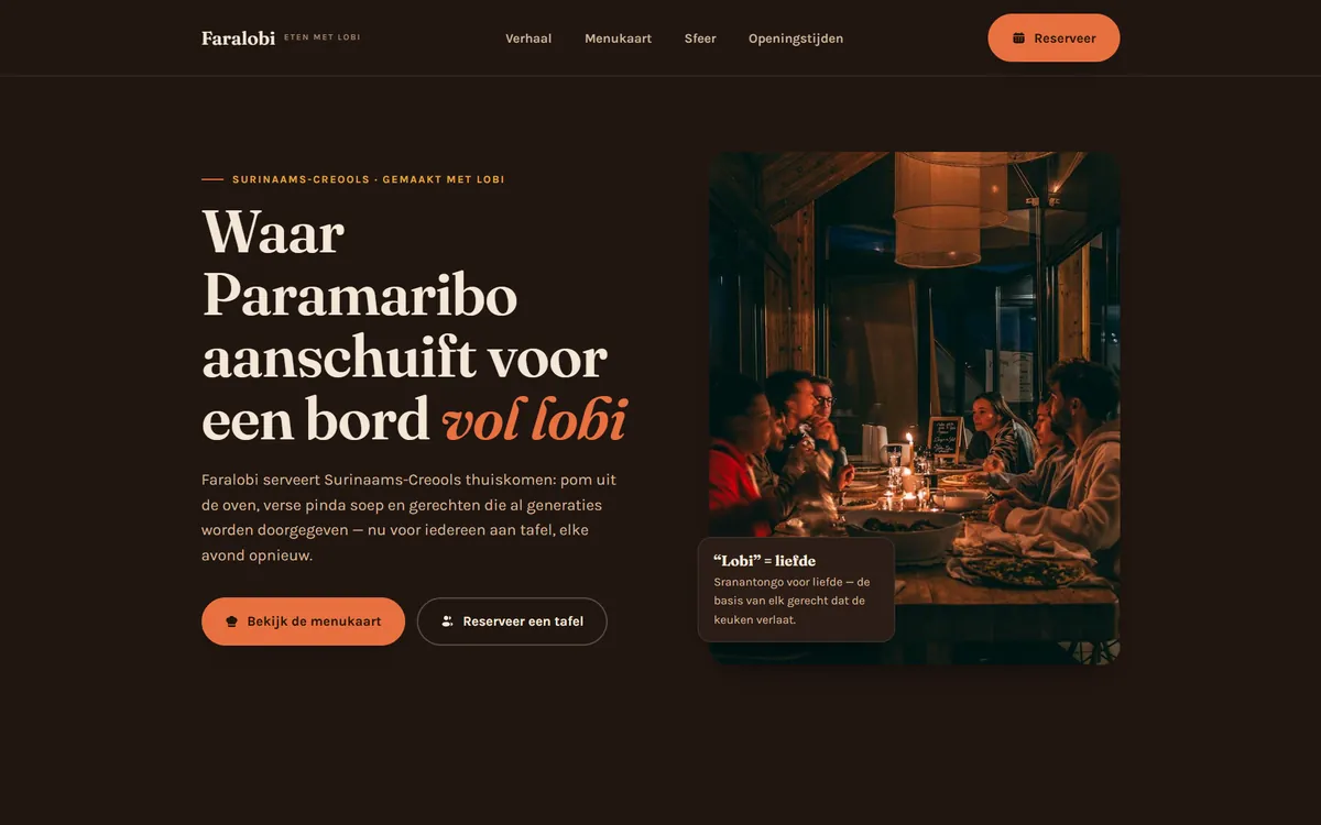 Faralobi: een uitnodigende restaurantsite met gerechten en reserveren
